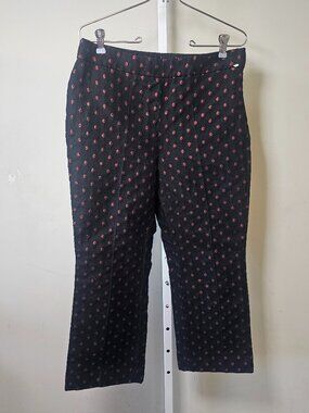 Talbots Pants Black Red Polka Dot Metallic Crop Casual 6P
